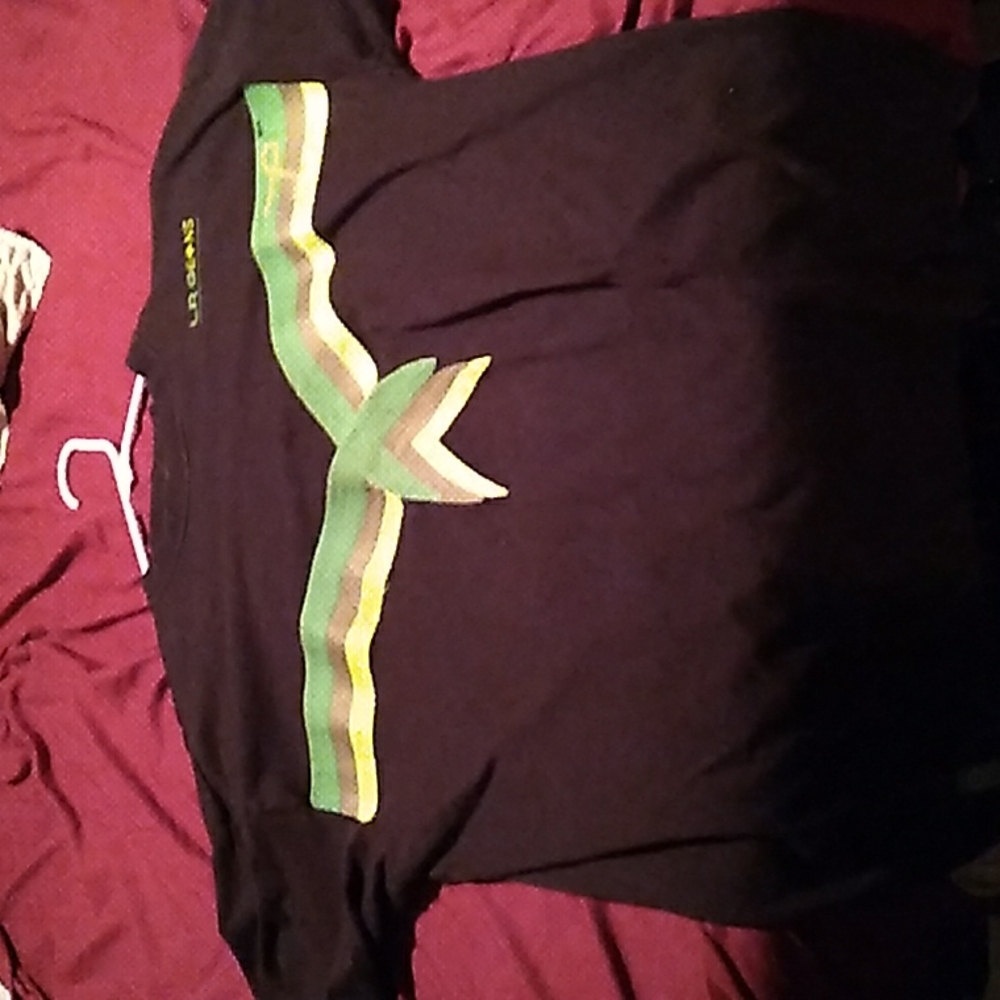 LRG, L, Black with green cut and sew stitching.